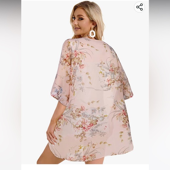 Floral kimono 143 Story by Line Up Swimsuit Coverup sz Medium sheer kimono cream - Picture 6 of 10